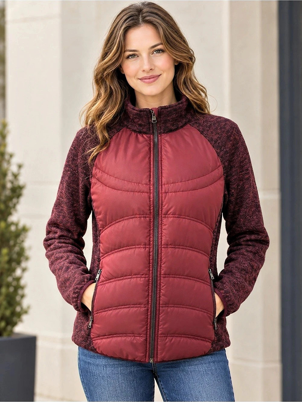 London Fog Women's Burgundy Fleece-Trim Jacket Size Medium